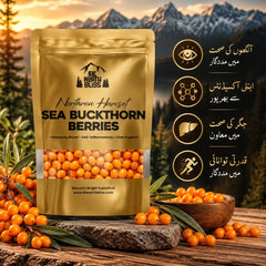Dried Sea Buckthorn Berries 120g with product benefits in Urdu by The North Bliss