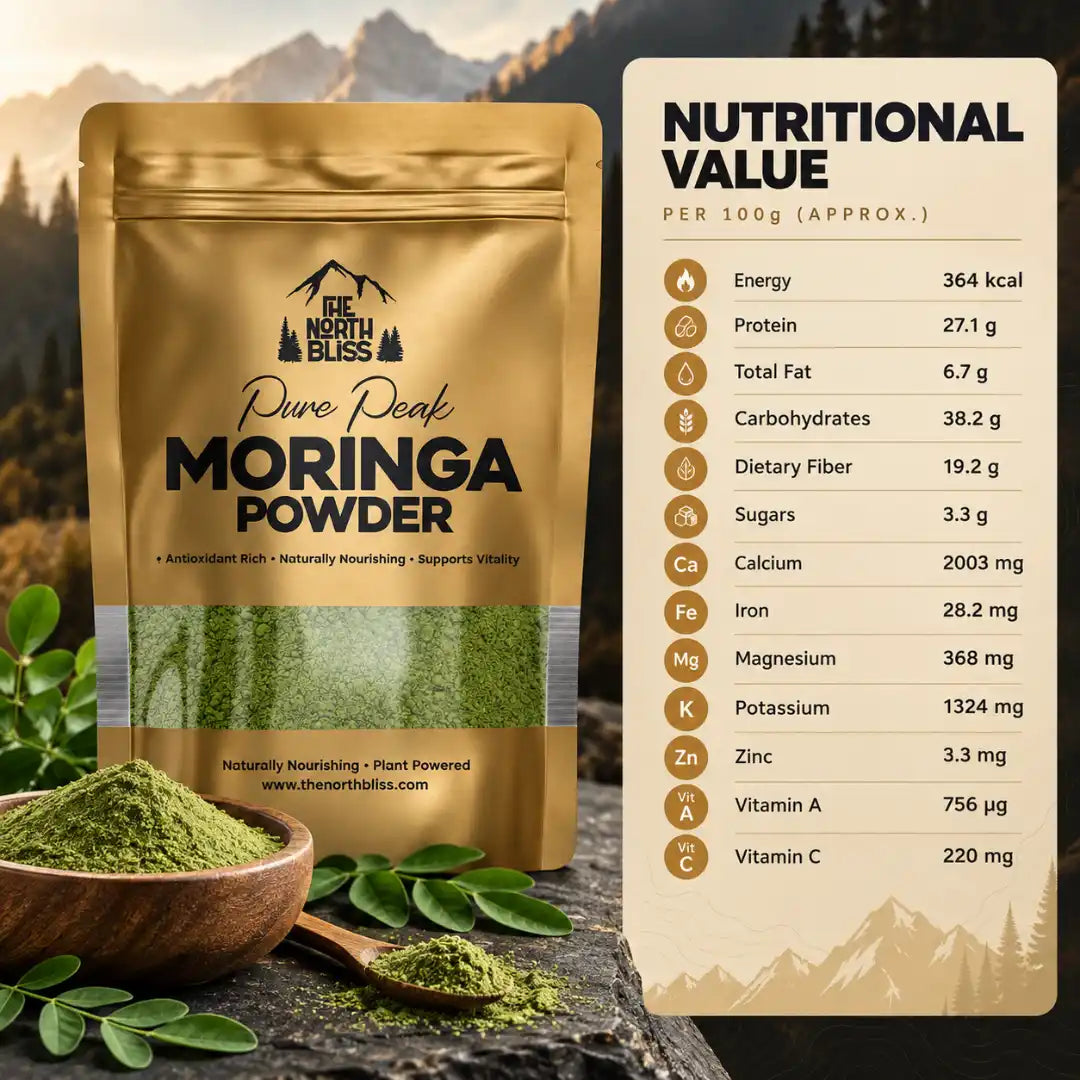 The North Bliss Pure Moringa Powder 180g nutritional value and nutrition information