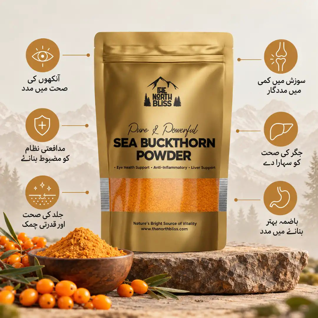 Sea Buckthorn Powder benefits in Urdu by The North Bliss